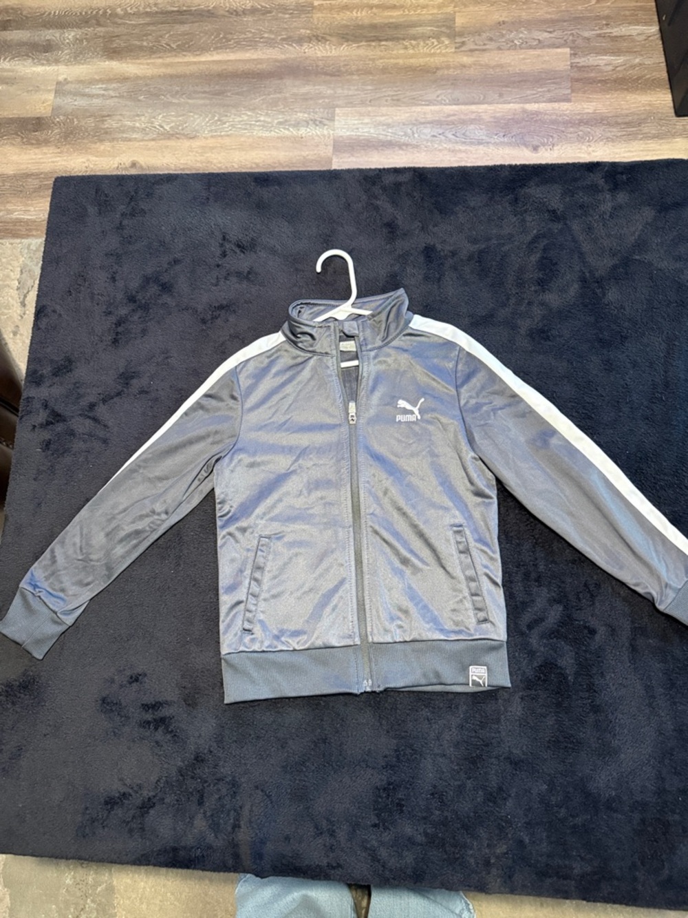 Puma Boys' Navy Zip-Front Track Jacket with White Shoulder Stripes